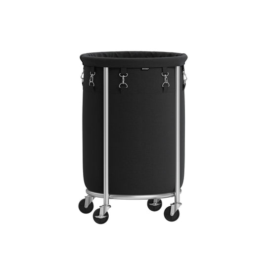 Round Rolling Laundry Hamper | Steel Frame Cart With Wheels