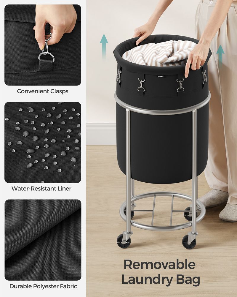 Round Rolling Laundry Hamper | Steel Frame Cart With Wheels