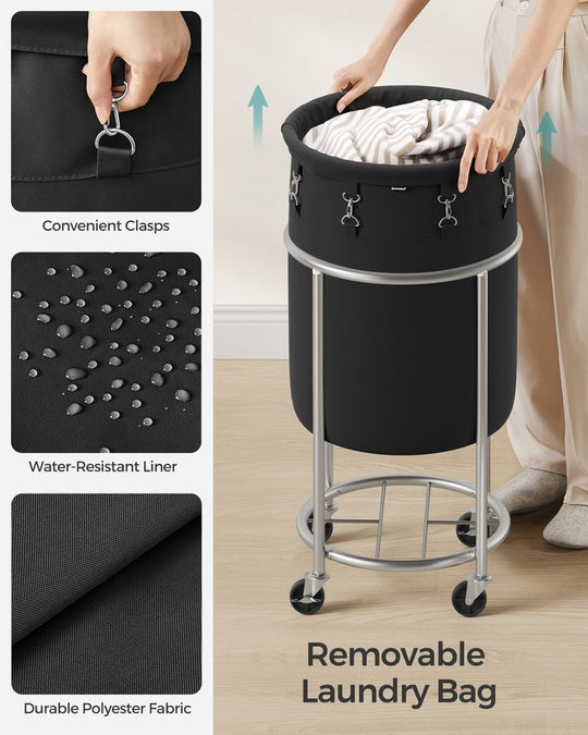 Round Rolling Laundry Hamper | Steel Frame Cart With Wheels