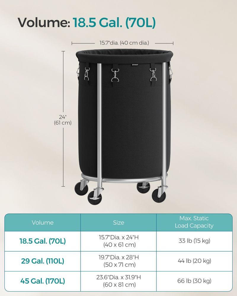 Round Rolling Laundry Hamper | Steel Frame Cart With Wheels