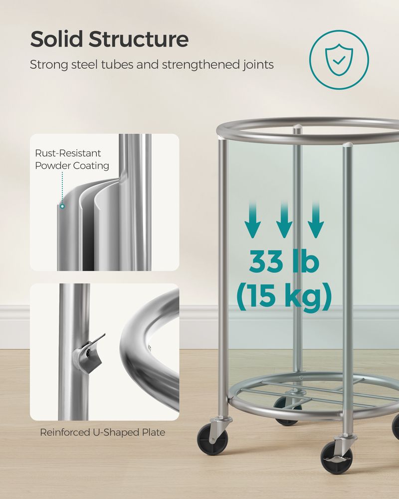 Round Rolling Laundry Hamper | Steel Frame Cart With Wheels