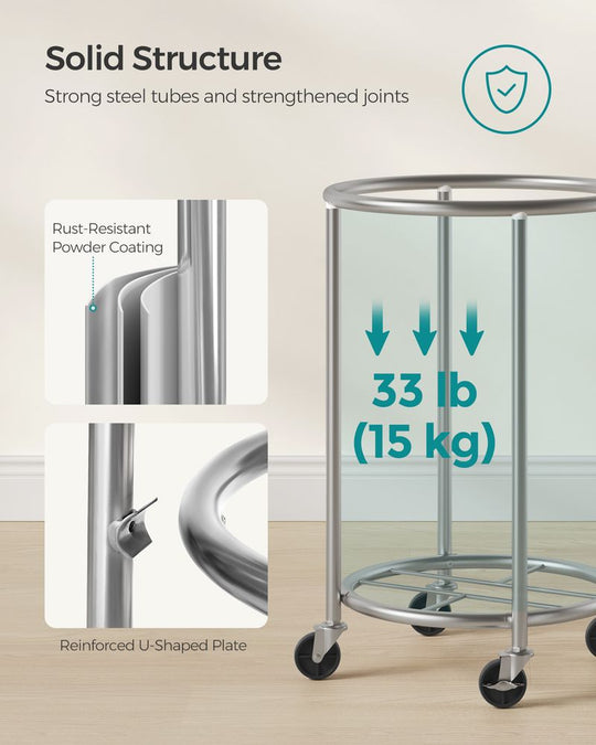Round Rolling Laundry Hamper | Steel Frame Cart With Wheels