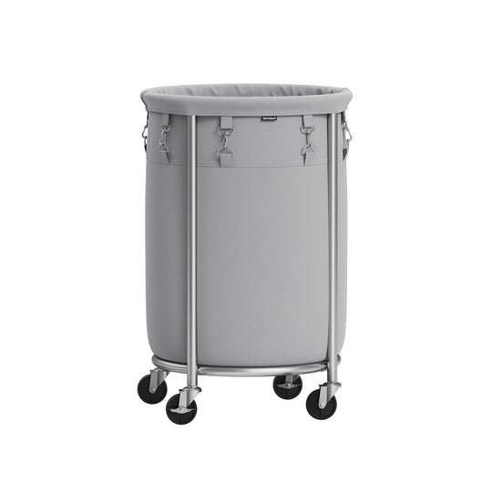 Round Rolling Laundry Hamper | Steel Frame Cart With Wheels