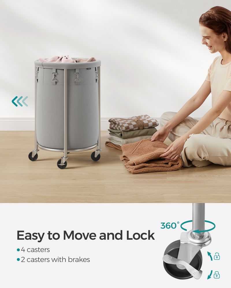 Round Rolling Laundry Hamper | Steel Frame Cart With Wheels