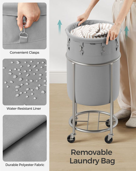 Round Rolling Laundry Hamper | Steel Frame Cart With Wheels