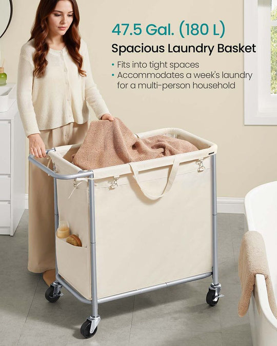 Rolling Laundry Basket | Wheeled Hamper with Steel Frame