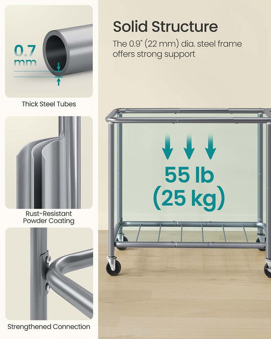 Rolling Laundry Basket | Wheeled Hamper with Steel Frame
