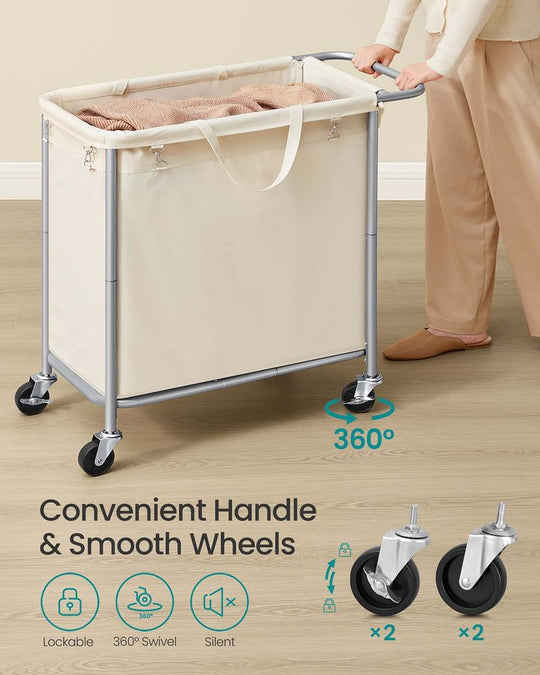 Rolling Laundry Basket | Wheeled Hamper with Steel Frame