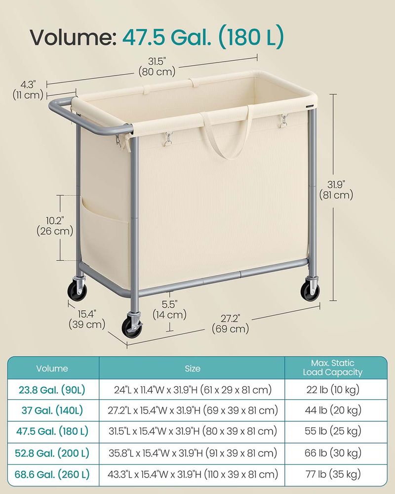 Rolling Laundry Basket | Wheeled Hamper with Steel Frame