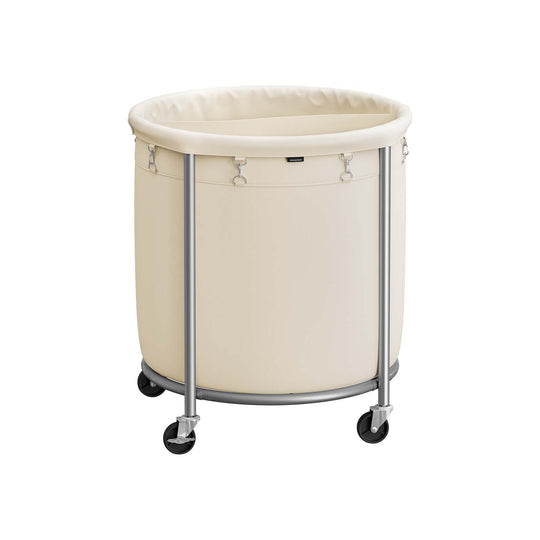 Round Rolling Laundry Hamper | Steel Frame Cart With Wheels
