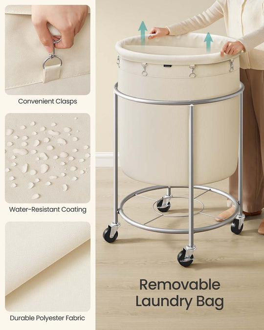 Round Rolling Laundry Hamper | Steel Frame Cart With Wheels