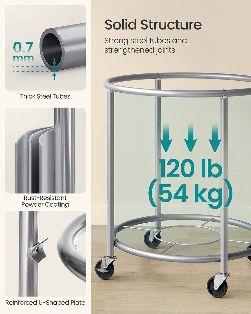 Round Rolling Laundry Hamper | Steel Frame Cart With Wheels