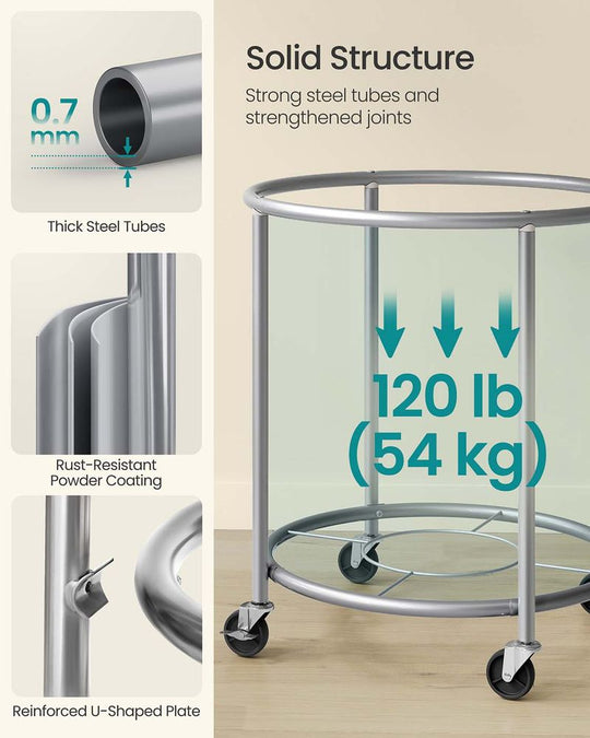 Round Rolling Laundry Hamper | Steel Frame Cart With Wheels