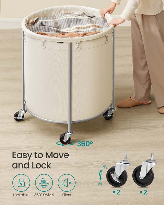 Round Rolling Laundry Hamper | Steel Frame Cart With Wheels