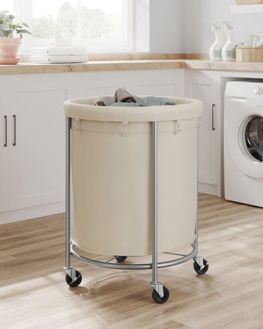 Round Rolling Laundry Hamper | Steel Frame Cart With Wheels