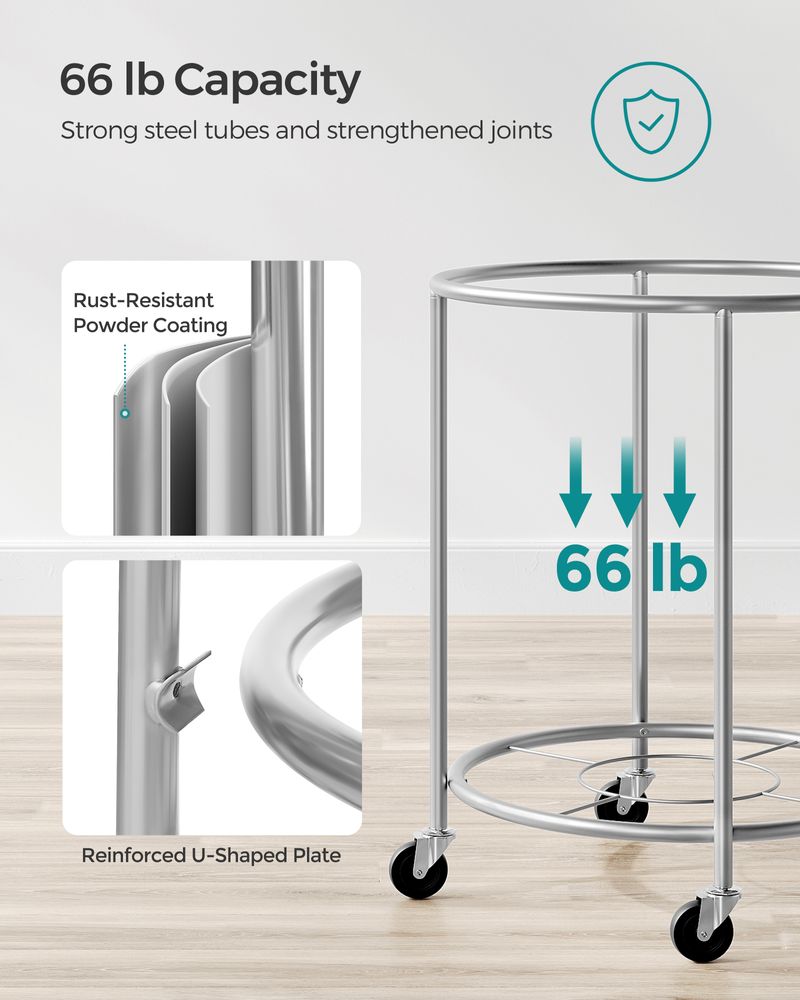 Round Rolling Laundry Hamper | Steel Frame Cart With Wheels