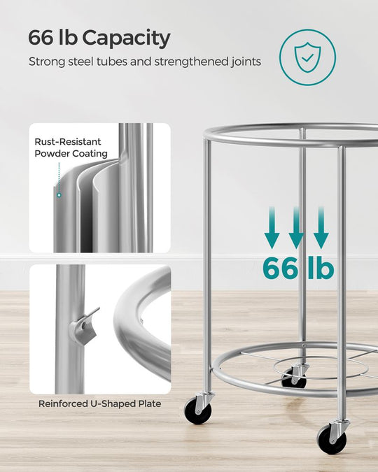 Round Rolling Laundry Hamper | Steel Frame Cart With Wheels
