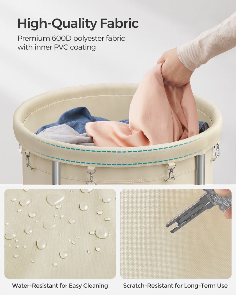 Round Rolling Laundry Hamper | Steel Frame Cart With Wheels