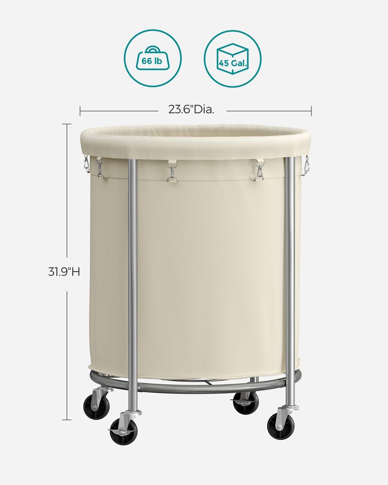 Round Rolling Laundry Hamper | Steel Frame Cart With Wheels