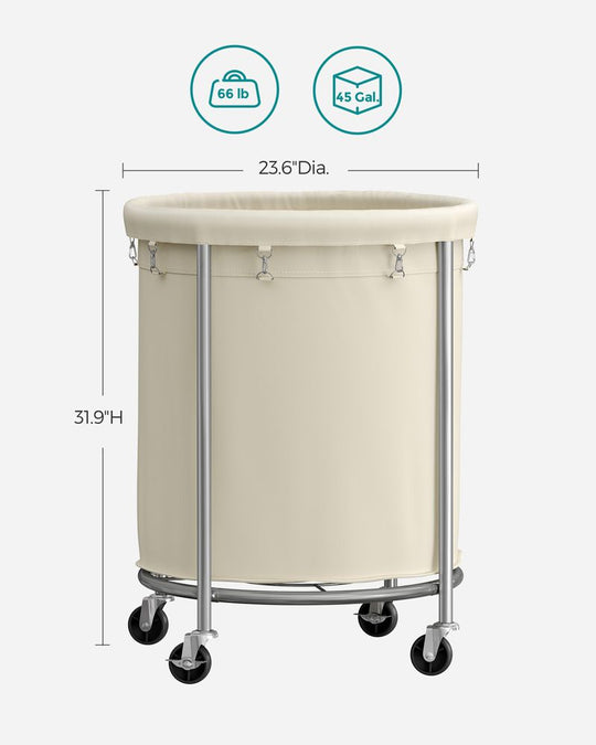 Round Rolling Laundry Hamper | Steel Frame Cart With Wheels
