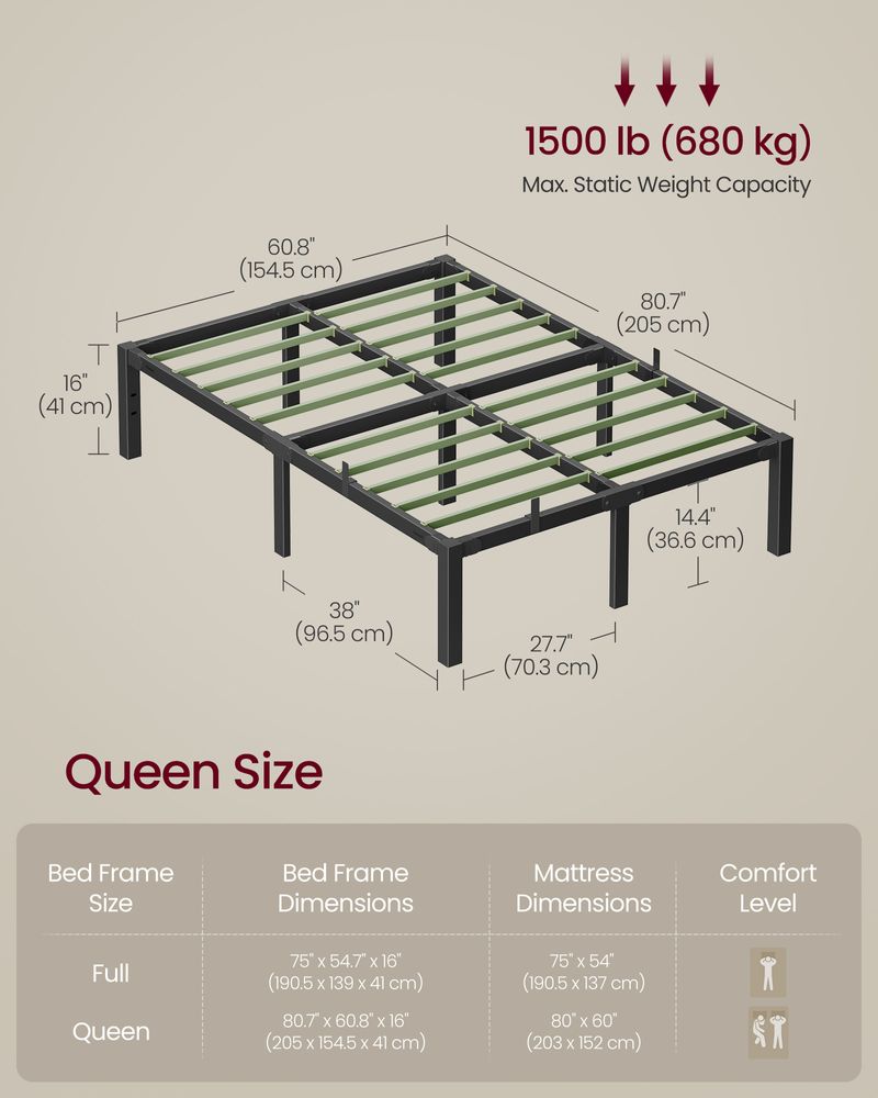 Heavy Duty Metal Platform Bed Frame | Underbed Storage With Tool Free Assembly