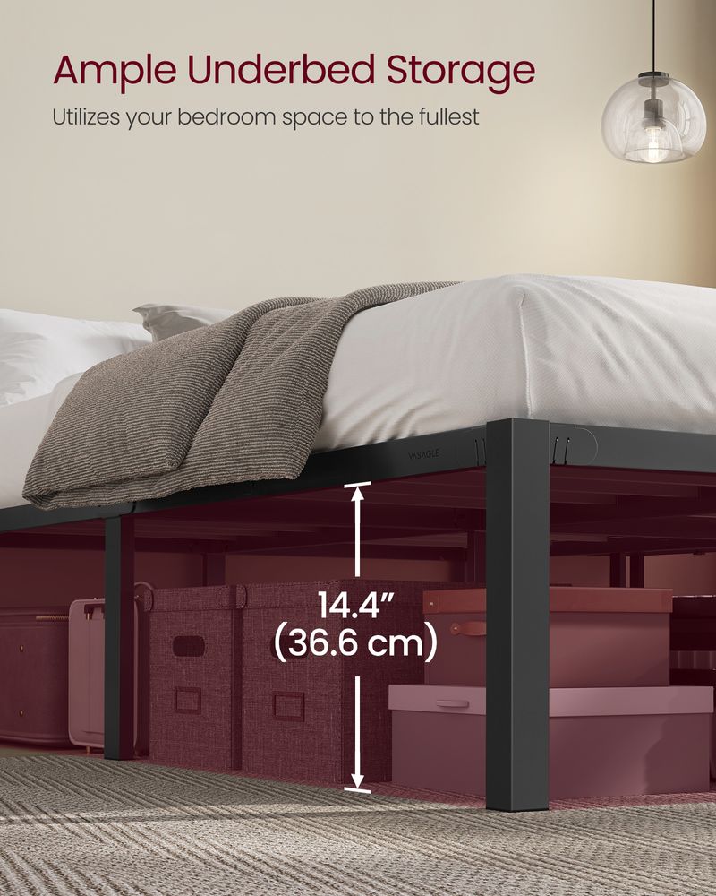 Heavy Duty Metal Platform Bed Frame | Underbed Storage With Tool Free Assembly
