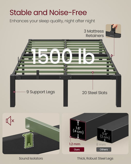 Heavy Duty Metal Platform Bed Frame | Underbed Storage With Tool Free Assembly