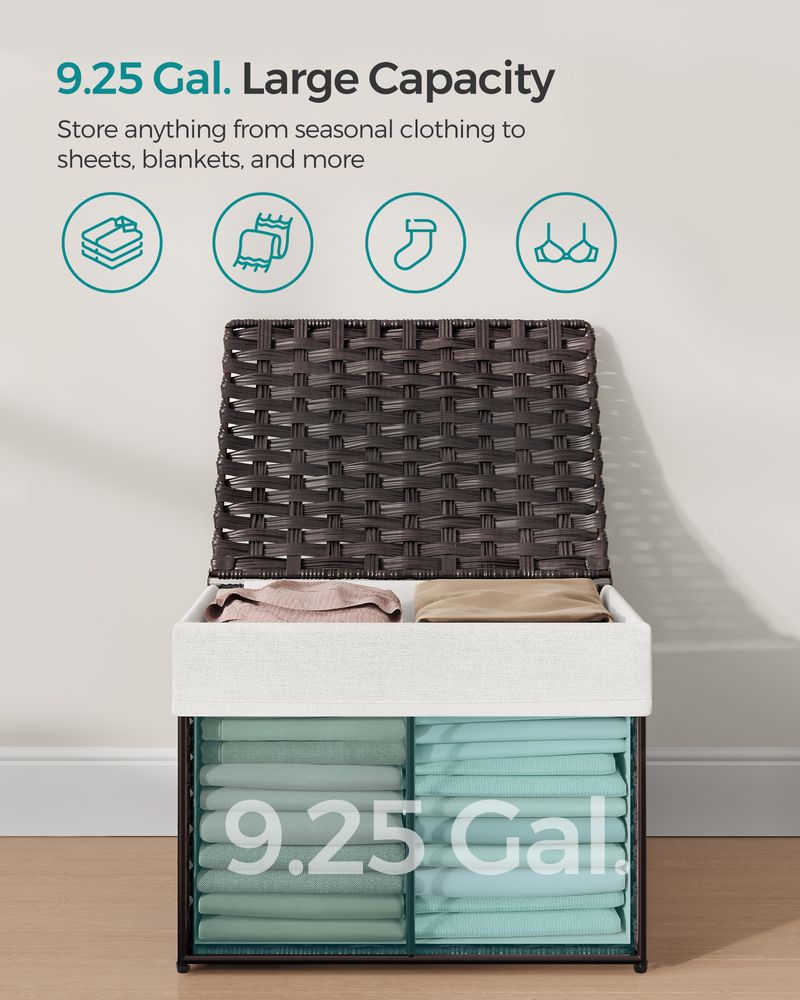 Large Storage Basket With Lid | Woven Hamper For Blankets