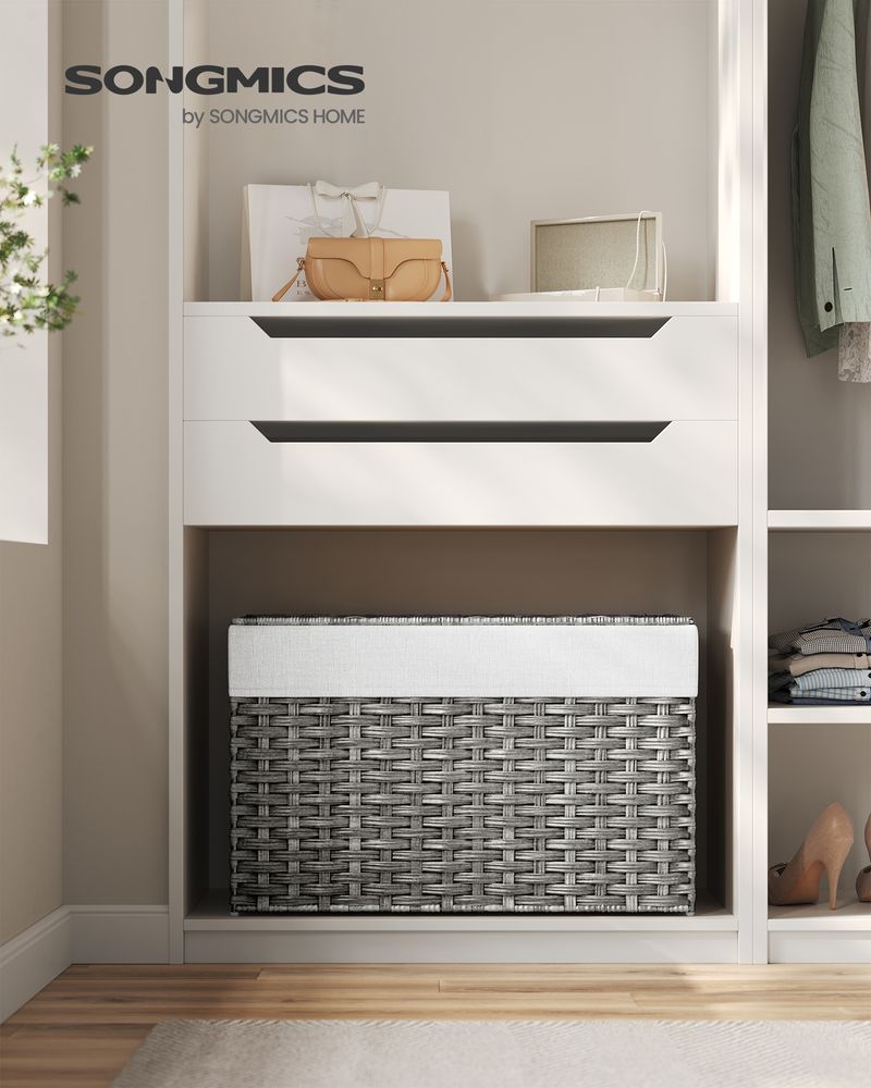 Large Storage Basket With Lid | Woven Hamper For Blankets