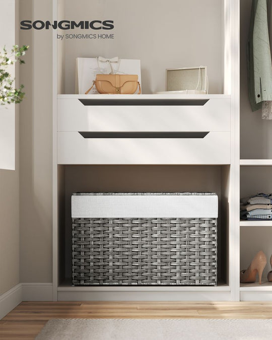 Large Storage Basket With Lid | Woven Hamper For Blankets