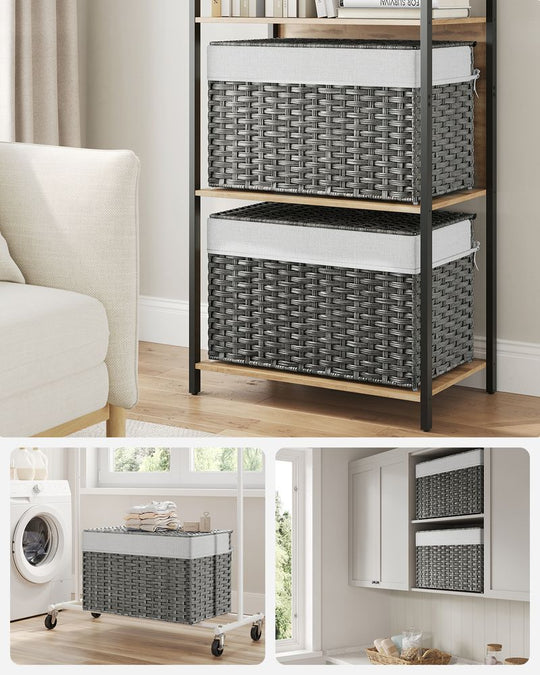 Large Storage Basket With Lid | Woven Hamper For Blankets