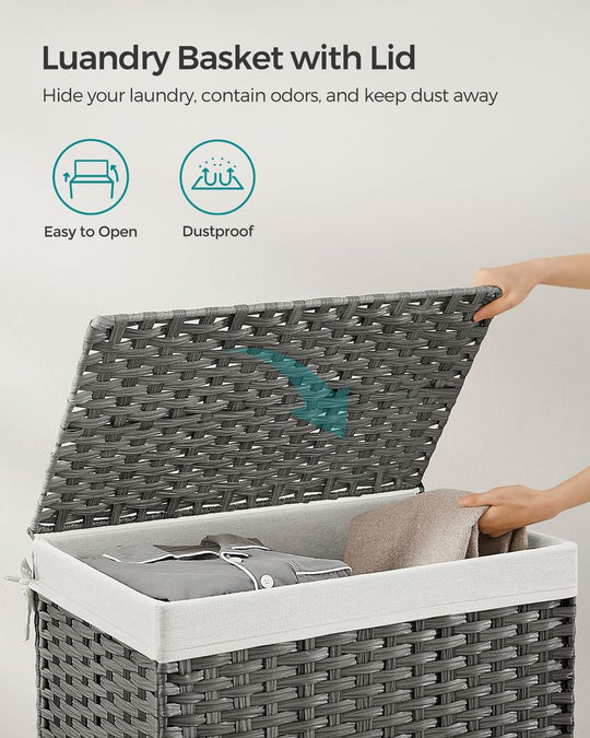 Large Storage Basket With Lid | Woven Hamper For Blankets