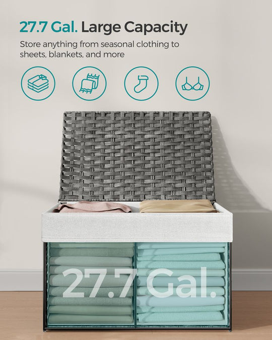 Large Storage Basket With Lid | Woven Hamper For Blankets