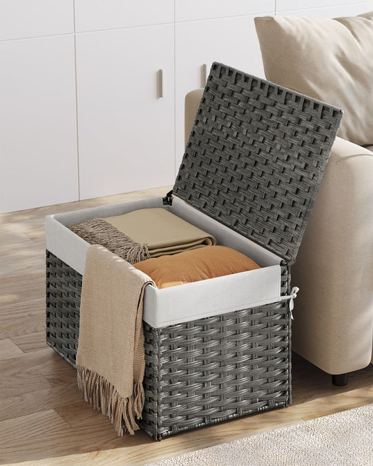 Large Storage Basket With Lid | Woven Hamper For Blankets