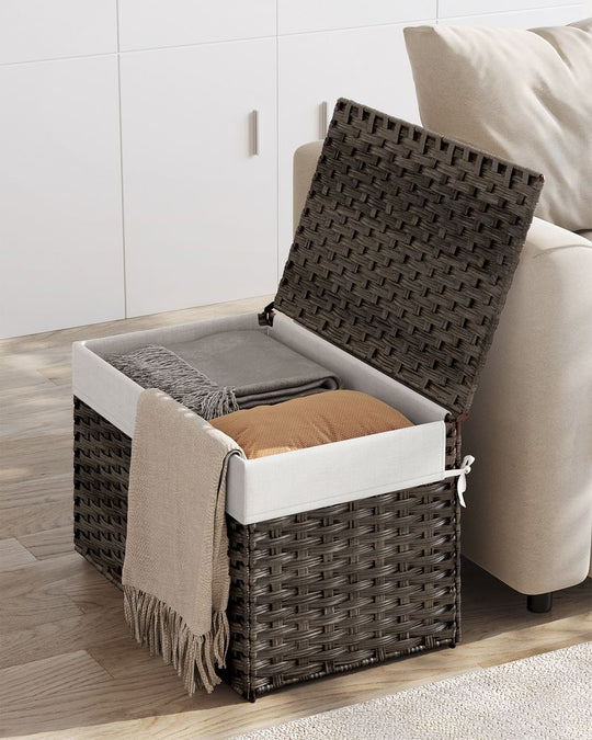 Large Storage Basket With Lid | Woven Hamper For Blankets