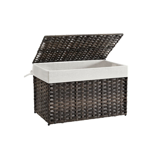 Large Storage Basket With Lid | Woven Hamper For Blankets