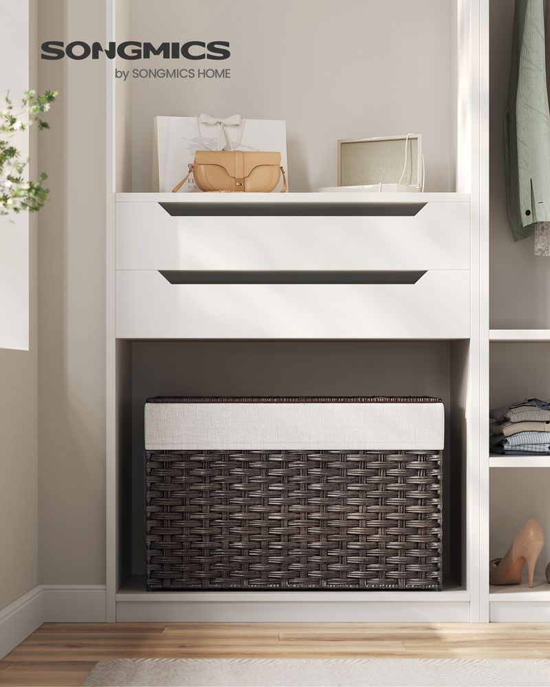 Large Storage Basket With Lid | Woven Hamper For Blankets