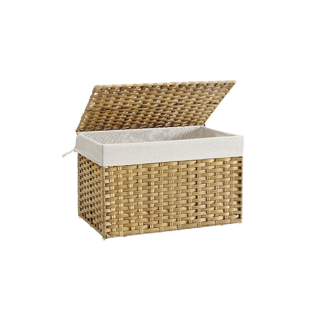 Large Storage Basket With Lid | Woven Hamper For Blankets