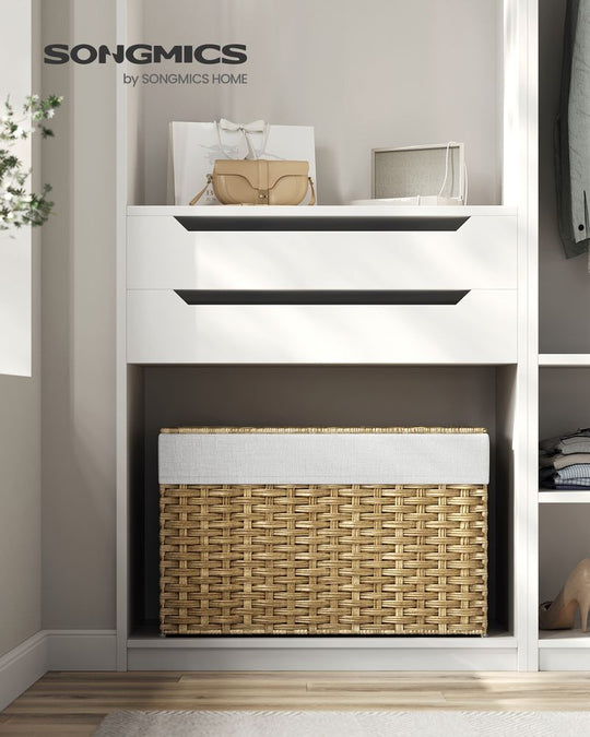 Large Storage Basket With Lid | Woven Hamper For Blankets