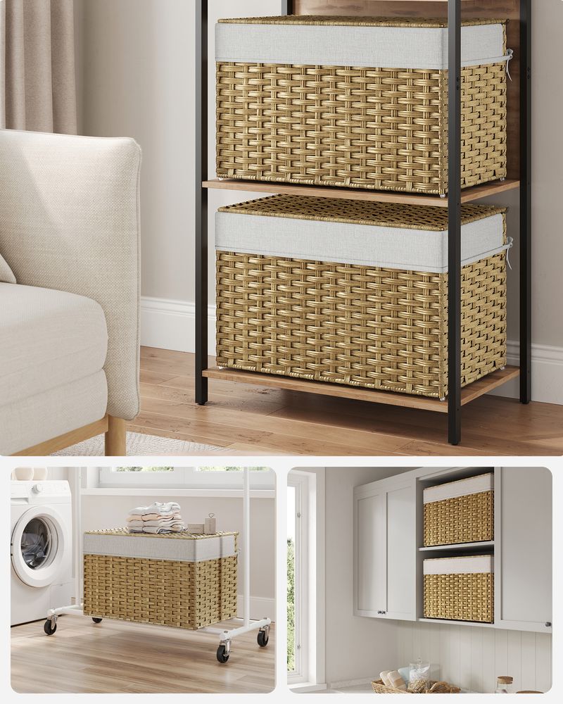 Large Storage Basket With Lid | Woven Hamper For Blankets