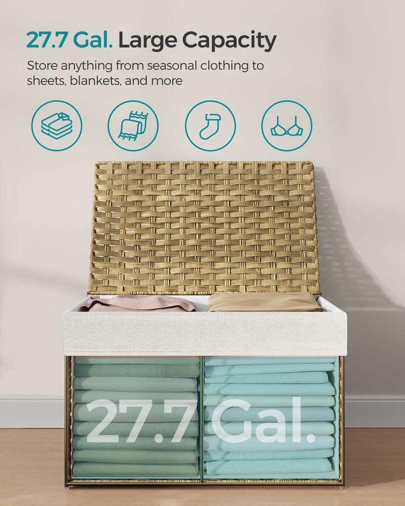Large Storage Basket With Lid | Woven Hamper For Blankets