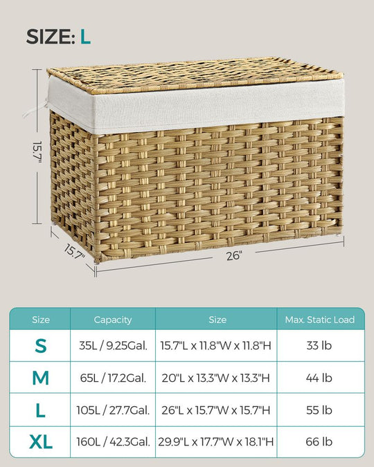 Large Storage Basket With Lid | Woven Hamper For Blankets