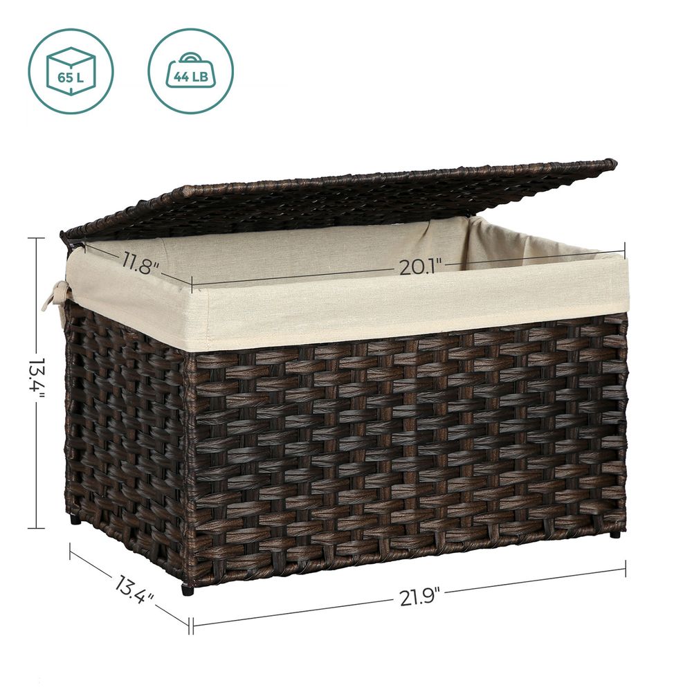 Large Storage Basket With Lid | Woven Hamper For Blankets
