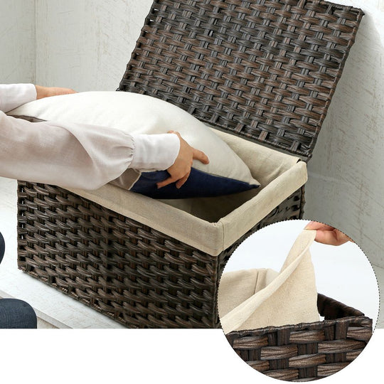 Large Storage Basket With Lid | Woven Hamper For Blankets