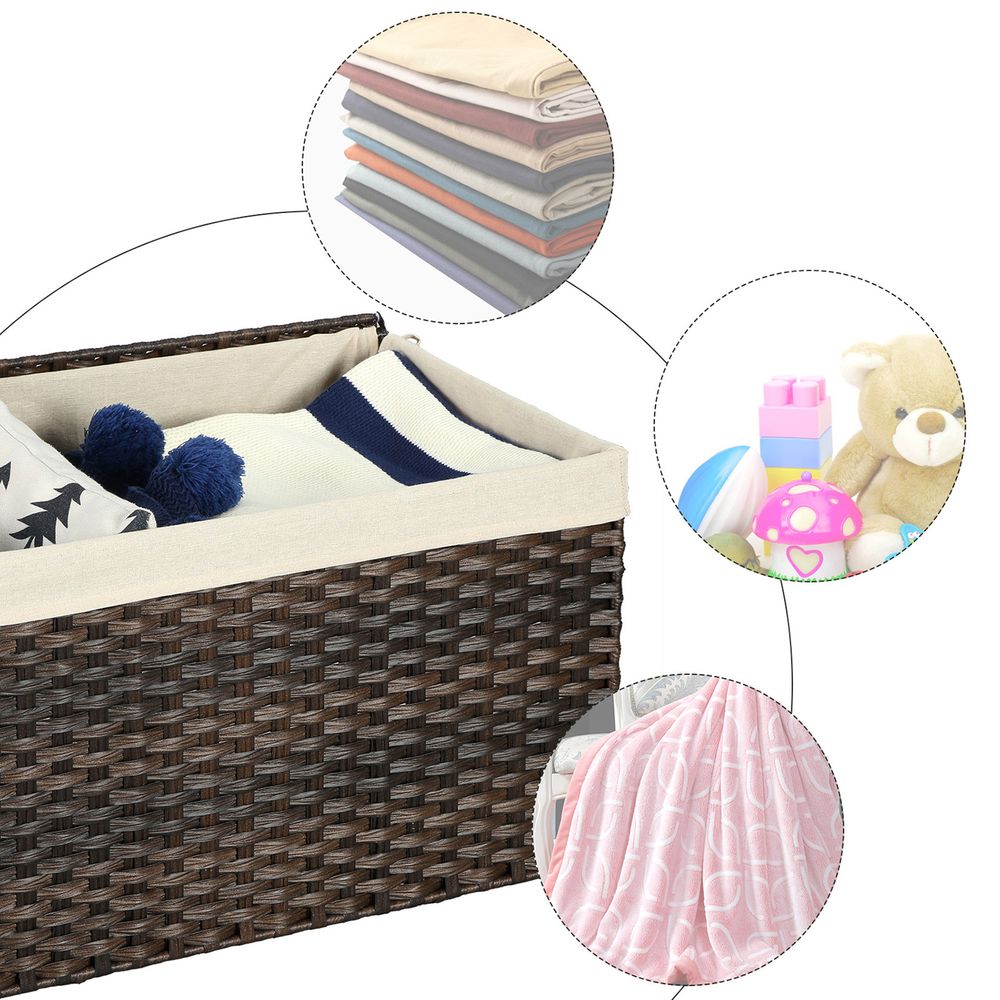 Large Storage Basket With Lid | Woven Hamper For Blankets
