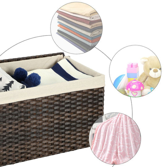 Large Storage Basket With Lid | Woven Hamper For Blankets