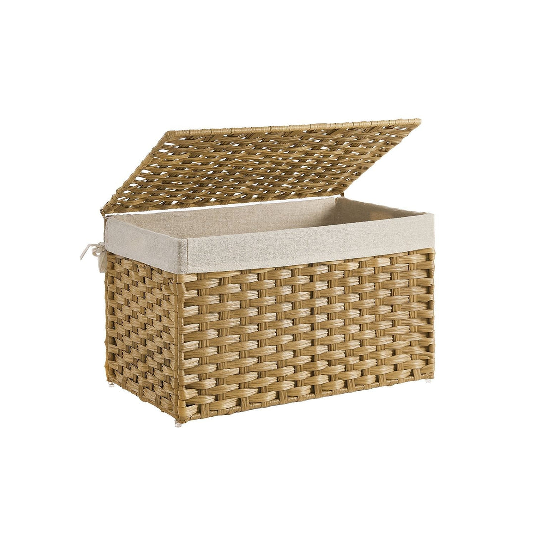 Large Storage Basket With Lid | Woven Hamper For Blankets