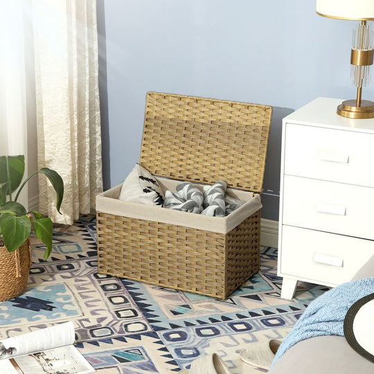 Large Storage Basket With Lid | Woven Hamper For Blankets