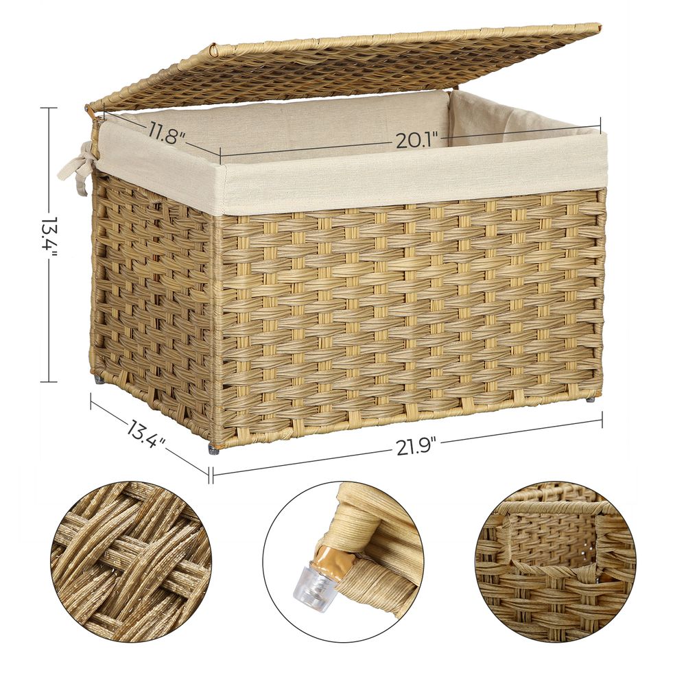 Large Storage Basket With Lid | Woven Hamper For Blankets