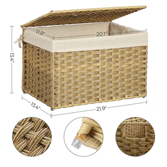 Large Storage Basket With Lid | Woven Hamper For Blankets
